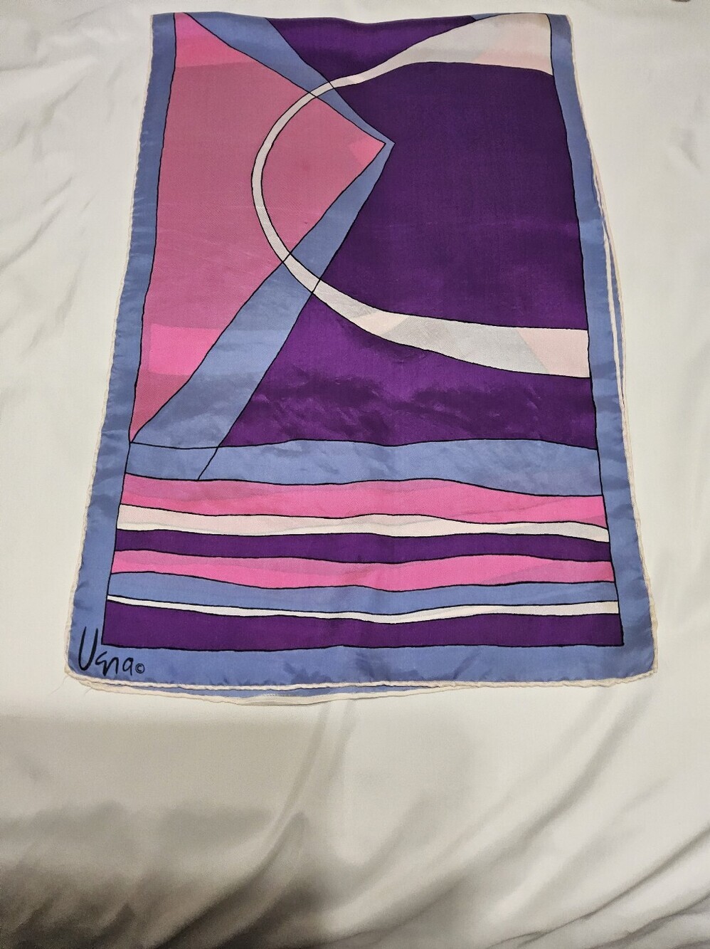 Vintage Emanuel Ungaro Geometric Silk Oblong Scarf 14x44 Includes Free Scarf Pin